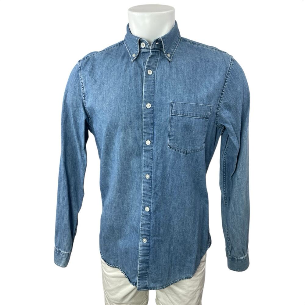 Uniqlo Men's Blue Slim Fit Long Sleeve Button Down Pocket Denim Shirt Top Size M